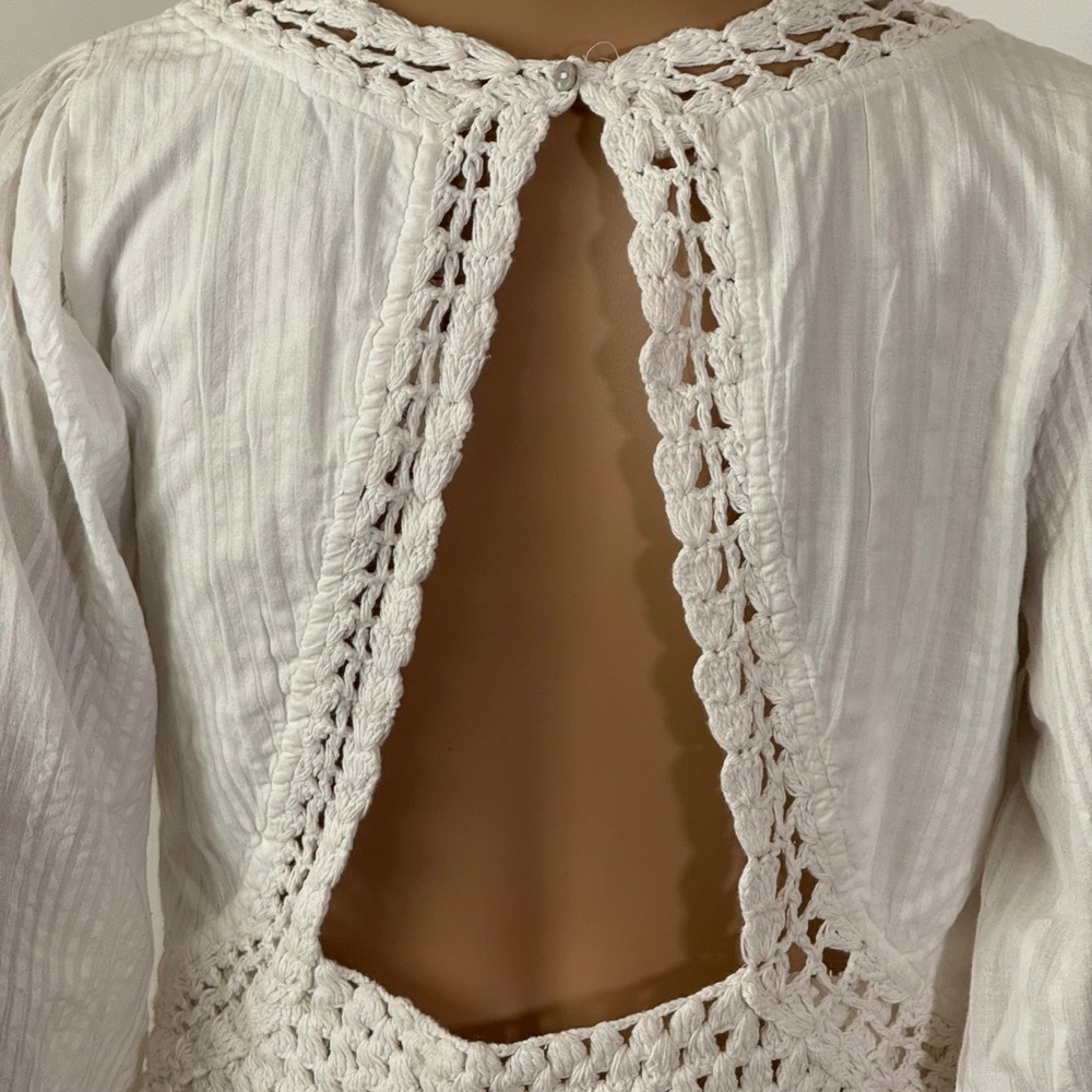 Free People Megan Crochet Knit Top Ivory Long Sleeve Peplum Blouse White Size S - Picture 12 of 14